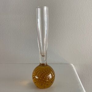 COPY - Vintage MCM Handcrafted Controlled Bubble 6” Glass Bud Vase Amber Base